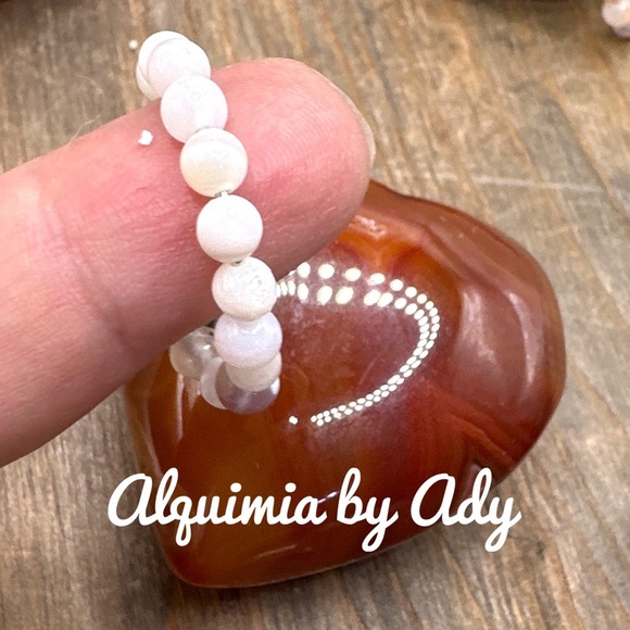 Alquimia White and Gold Ring flower agate beaded Infinity band - Picture 1 of 3